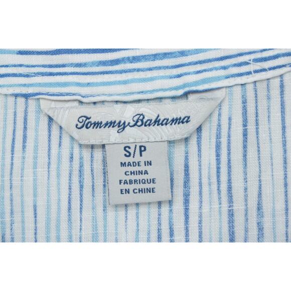 Tommy Bahama Top Beachy Women Small Blue Sleeveless Linen Lace Up Shirt Stripes - Picture 5 of 7